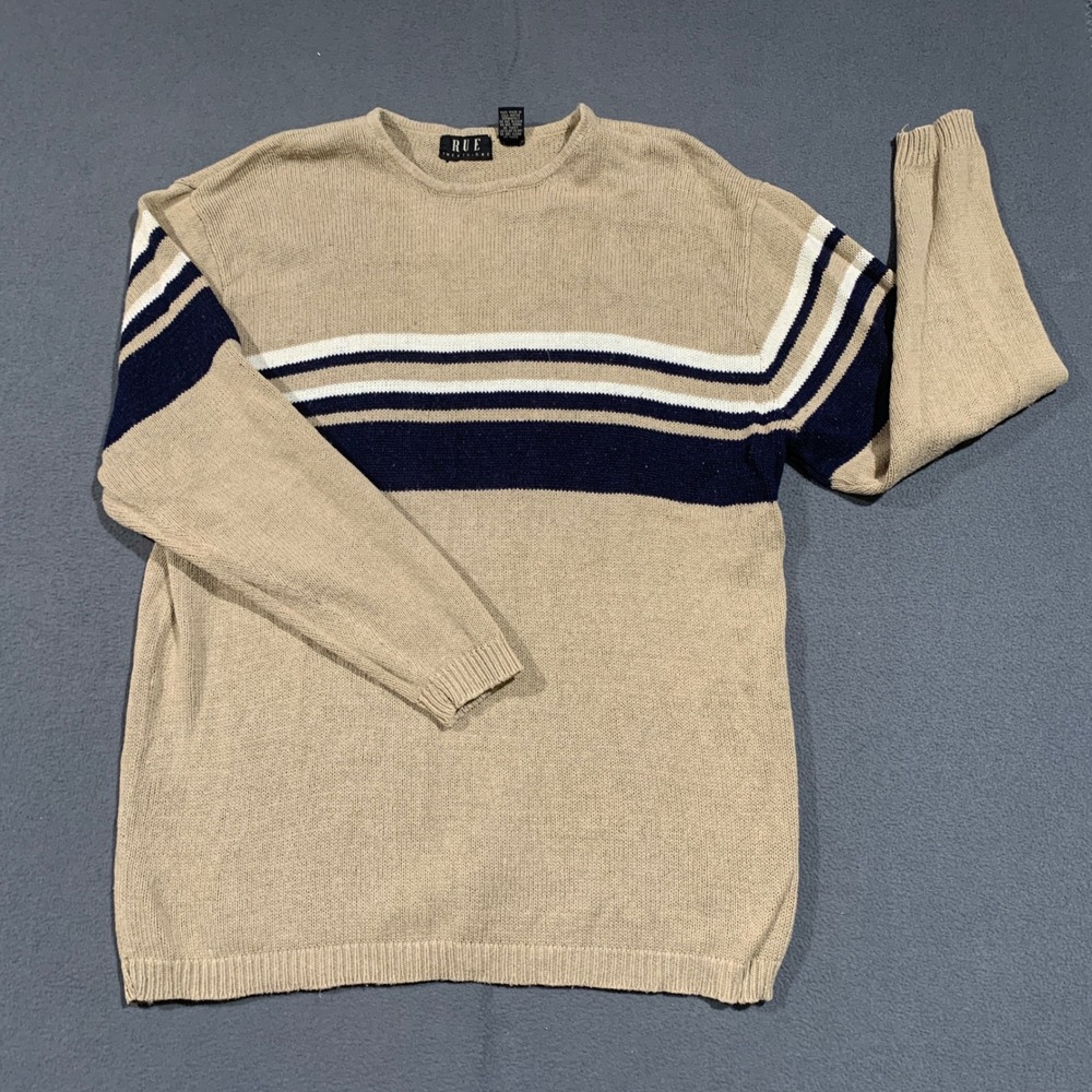Rue Twenty One Vintage 90s Y2K‎ Mens 3X Crewneck Sweater Tan Navy Blue Rugby